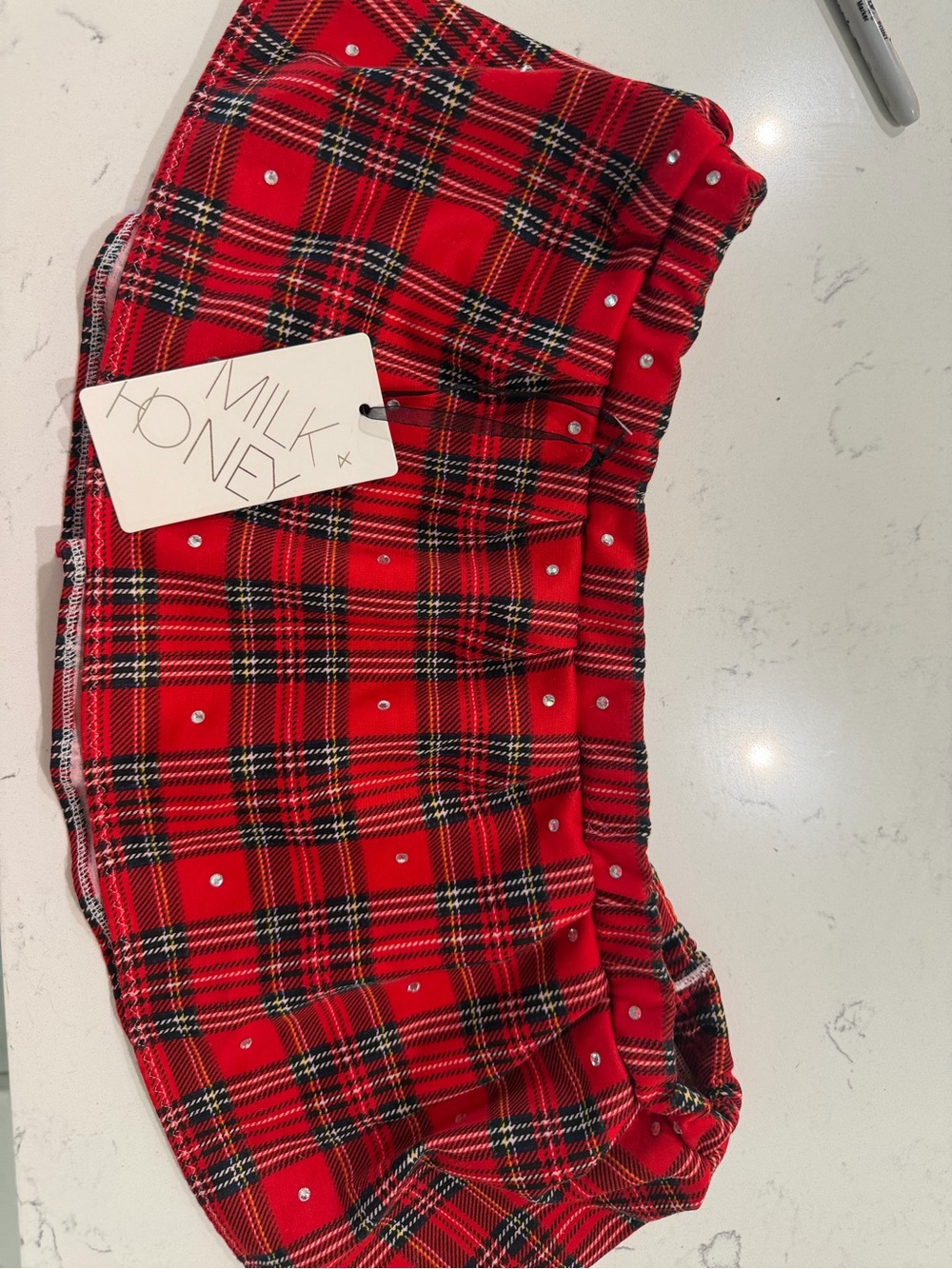 Red Plaid Mini Skirt with Stud Detail